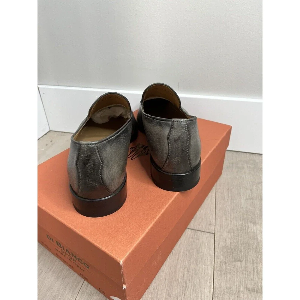 New Di Bianco Istria Men Gray Leather Penny Loafers Slip On Shoes 11.5 & belt